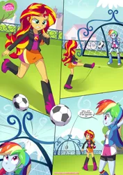 Size: 850x1201 | Tagged: safe, artist:bbmbbf, banned from derpibooru, deleted from derpibooru, derpibooru import, rainbow dash, sunset shimmer, comic:physical education, equestria untamed, equestria girls, comic, football, futbol, image, jpeg, palcomix, physical education, sports