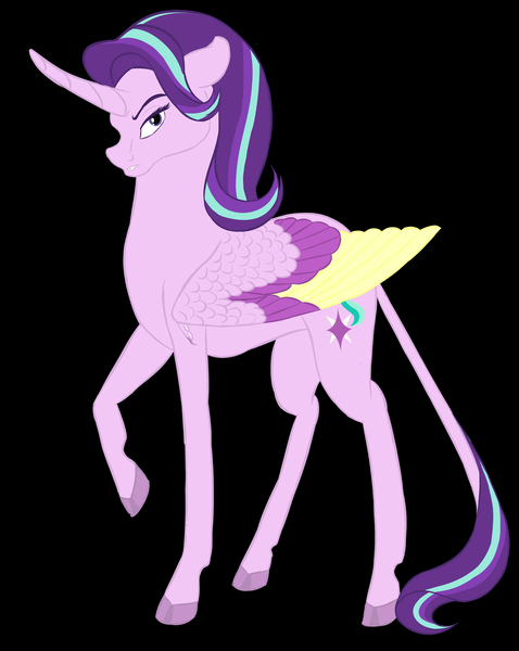 Size: 1024x1285 | Tagged: safe, artist:animalpainter, banned from derpibooru, deleted from derpibooru, derpibooru import, starlight glimmer, alicorn, classical unicorn, pony, unicorn, alicornified, cloven hooves, curved horn, horn, leonine tail, race swap, solo, starlicorn, unshorn fetlocks, xk-class end-of-the-world scenario