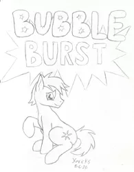 Size: 1153x1482 | Tagged: safe, artist:hericks, banned from derpibooru, deleted from derpibooru, derpibooru import, crackle pop, the cart before the ponies, bubble burst, doodle, monochrome