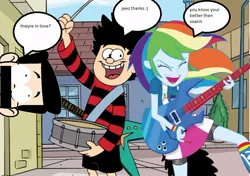 Size: 762x537 | Tagged: safe, banned from derpibooru, deleted from derpibooru, derpibooru import, rainbow dash, equestria girls, best friends, crossover, crossover shipping, dennis and gnasher, dennis the menace, gnasher, shipping, walter the softie