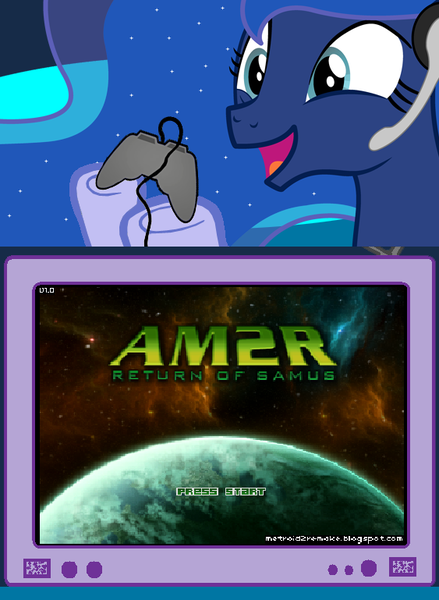 Size: 563x769 | Tagged: safe, banned from derpibooru, deleted from derpibooru, derpibooru import, princess luna, gamer luna, am2r, exploitable meme, meme, metroid, metroid ii: return of samus, obligatory pony, tv meme