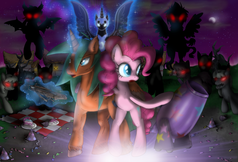 Size: 969x660 | Tagged: safe, artist:ioncorupterx, banned from derpibooru, deleted from derpibooru, derpibooru import, nightmare moon, pinkie pie, oc