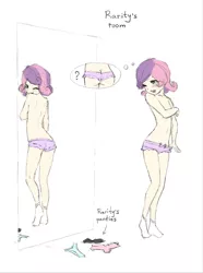 Size: 656x880 | Tagged: suggestive, artist:spankinglover, banned from derpibooru, deleted from derpibooru, derpibooru import, sweetie belle, human, ass, butt, clothes, humanized, image, mirror, panties, partial nudity, png, socks, solo, topless, underage, underwear