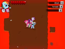 Size: 400x300 | Tagged: safe, artist:supersaiyanmikito, banned from derpibooru, deleted from derpibooru, derpibooru import, pinkie pie, rainbow dash, rarity, 2d, game, heart (organ), lava, organs, shadow