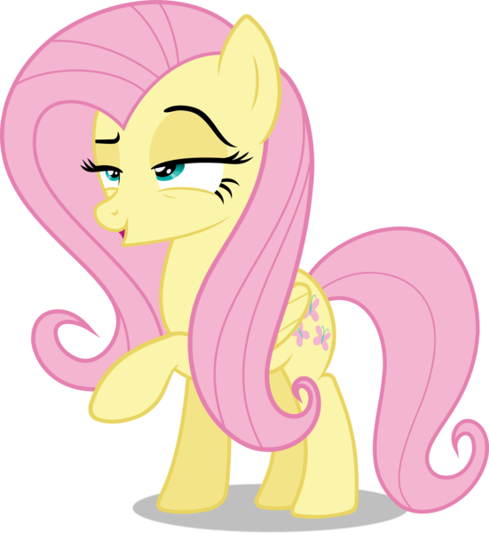 Size: 3057x3326 | Tagged: safe, artist:chebut, banned from derpibooru, deleted from derpibooru, derpibooru import, fluttershy, dungeons and discords, inkscape, open mouth, raised hoof, simple background, smug, smugshy, solo, .svg available, transparent background, vector