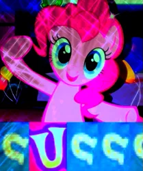 Size: 437x522 | Tagged: safe, banned from derpibooru, deleted from derpibooru, derpibooru import, pinkie pie, bright, caption, expand dong, exploitable meme, image macro, lights, meme, party, vulgar