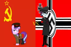 Size: 3600x2400 | Tagged: safe, banned from derpibooru, deleted from derpibooru, derpibooru import, editor:jdueler11, principal abacus cinch, starlight glimmer, human, pony, fanfic, equestria girls, friendship games, season 5, clothes, communism, dictator cinch, equality, equestria girls: starlight's story, fanfic art, nazi, stalin glimmer, swastika, versus