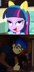 Size: 306x649 | Tagged: safe, banned from derpibooru, deleted from derpibooru, derpibooru import, flash sentry, twilight sparkle, equestria girls, ahegao, big bad brad, brad, bradical, cafe, dark, exploitable meme, female, flashlight, male, meme, open mouth, shipping, straight, table, thumbs up, tongue out