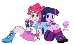 Size: 1024x629 | Tagged: safe, artist:resotii, banned from derpibooru, deleted from derpibooru, derpibooru import, pinkie pie, twilight sparkle, equestria girls, female, lesbian, milkshake, shipping, twinkie