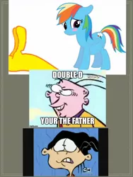 Size: 960x1280 | Tagged: safe, banned from derpibooru, deleted from derpibooru, derpibooru import, rainbow dash, belly, crossover, crossover couples, crossover shipping, double d, eddy, ed edd n eddy, female, male, meme, misspelling, pregnant, shipping, straight, why