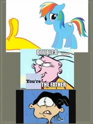 Size: 960x1280 | Tagged: safe, banned from derpibooru, deleted from derpibooru, derpibooru import, rainbow dash, fanfic, belly, crossover, crossover couples, crossover shipping, double d, downvote bait, edd, edddash, eddxdash, eddy, ed edd n eddy, fixed, pregnant, shipping