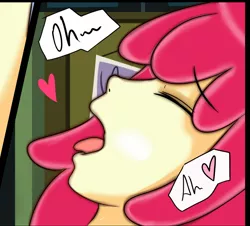 Size: 1272x1152 | Tagged: suggestive, artist:theminus, banned from derpibooru, deleted from derpibooru, derpibooru import, apple bloom, equestria girls, cropcon, cropped, heart, implied sex, moaning, solo, tongue out