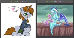 Size: 462x243 | Tagged: safe, artist:falleninthedark, artist:hioshiru, artist:stepandy, banned from derpibooru, deleted from derpibooru, derpibooru import, princess ember, spike, oc, oc:littlepip, derpibooru, fallout equestria, emberspike, female, juxtaposition, juxtaposition win, male, meme, meta, shipping, straight, why does this keep happening, wtf