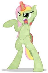 Size: 3348x5000 | Tagged: safe, artist:zutheskunk, banned from derpibooru, deleted from derpibooru, derpibooru import, mimic (g1), crystal pony, pony, angry, bipedal, g1, g1 to g4, generation leap, magic, magic aura, open mouth, solo