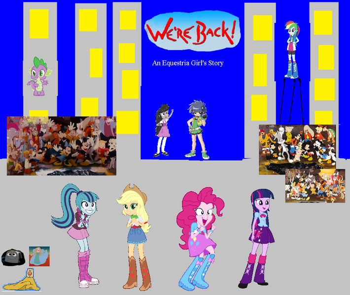 Size: 1023x864 | Tagged: safe, banned from derpibooru, deleted from derpibooru, derpibooru import, applejack, octavia melody, pinkie pie, rainbow dash, sonata dusk, spike, twilight sparkle, human, equestria girls, humanized, we're back a dinosaur's story