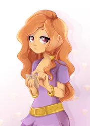 Size: 750x1050 | Tagged: safe, artist:jumblehorse, banned from derpibooru, deleted from derpibooru, derpibooru import, adagio dazzle, equestria girls, adoragio, beautiful, cute, loose hair, mobile phone, phone, simple background, solo
