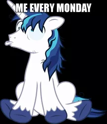 Size: 832x961 | Tagged: safe, banned from derpibooru, deleted from derpibooru, derpibooru import, shining armor, cracked armor, first world problems, meme, monday, obligatory pony