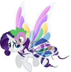 Size: 9173x9282 | Tagged: safe, artist:dimidiummorsumbra, banned from derpibooru, deleted from derpibooru, derpibooru import, rarity, spike, absurd resolution, butterfly wings, female, flying, glimmer wings, interspecies, male, shipping, simple background, sparity, straight, transparent background, vector, wings