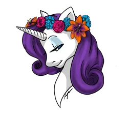 Size: 1024x949 | Tagged: safe, artist:xxcommandershepardxx, banned from derpibooru, deleted from derpibooru, derpibooru import, rarity, bust, floral head wreath, flower, portrait, profile, simple background, solo, transparent background