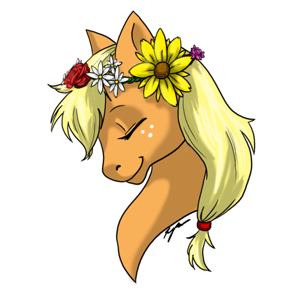 Size: 1024x1034 | Tagged: safe, artist:xxcommandershepardxx, banned from derpibooru, deleted from derpibooru, derpibooru import, applejack, bust, eyes closed, floral head wreath, flower, portrait, profile, simple background, solo, transparent background