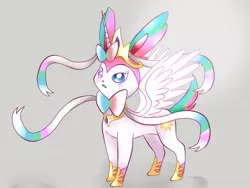 Size: 1024x768 | Tagged: safe, artist:hanaty, banned from derpibooru, deleted from derpibooru, derpibooru import, princess celestia, sylveon, crossover, pokémon, solo, species swap