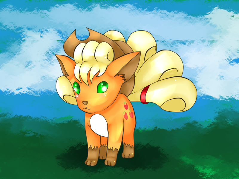 Size: 1024x768 | Tagged: safe, artist:hanaty, banned from derpibooru, deleted from derpibooru, derpibooru import, applejack, vulpix, crossover, pokémon, solo, species swap