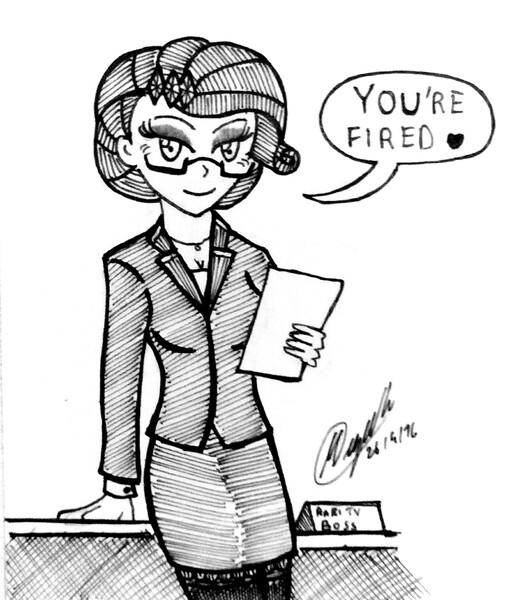 Size: 1759x2081 | Tagged: safe, artist:atisuto17, banned from derpibooru, deleted from derpibooru, derpibooru import, rarity, equestria girls, boss, business suit, clothes, female, like a boss, monochrome, office, secretary, solo, traditional art, you're fired