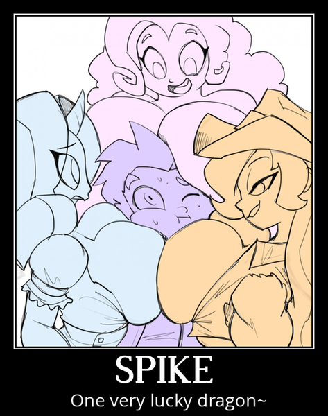 Size: 556x706 | Tagged: questionable, artist:bigdad, banned from derpibooru, deleted from derpibooru, derpibooru import, applejack, pinkie pie, rarity, spike, human, applespike, big breasts, boob smothering, breasts, busty applejack, busty pinkie pie, busty rarity, female, huge breasts, humanized, male, motivational poster, muscles, pinkiespike, shipping, smothering, sparity, spike gets all the mares, straight