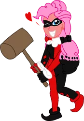 Size: 1000x1434 | Tagged: safe, artist:mtad2, banned from derpibooru, deleted from derpibooru, derpibooru import, pinkie pie, batman, harley quinn, solo