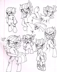 Size: 786x993 | Tagged: safe, artist:ioncorupterx, banned from derpibooru, deleted from derpibooru, derpibooru import, limestone pie, earth pony, pony, semi-anthro, bipolar, concept, female, lined paper, mare, marker drawing, monochrome, traditional art