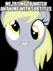 Size: 900x1211 | Tagged: safe, banned from derpibooru, deleted from derpibooru, derpibooru import, derpy hooves, anime, caption, image macro, meme, obligatory pony, solo, text