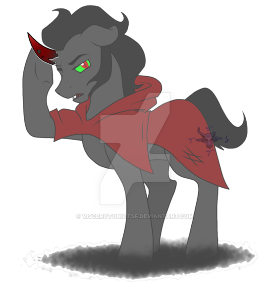 Size: 600x660 | Tagged: safe, artist:viscerotonictsf, banned from derpibooru, deleted from derpibooru, derpibooru import, king sombra, floppy ears, looking at you, open mouth, simple background, solo, transparent background, underhoof, watermark