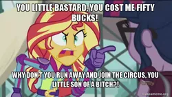 Size: 800x450 | Tagged: safe, banned from derpibooru, deleted from derpibooru, derpibooru import, screencap, sci-twi, sunset shimmer, twilight sparkle, equestria girls, angry, caption, exploitable meme, image macro, meme, south park, sunset yells at twilight, text, vulgar