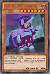 Size: 333x493 | Tagged: safe, artist:poppixierex, banned from derpibooru, deleted from derpibooru, derpibooru import, masked matter-horn, twilight sparkle, card, duel monsters, power ponies, yu-gi-oh!