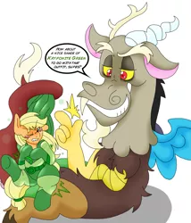 Size: 2305x2694 | Tagged: safe, artist:blackbewhite2k7, banned from derpibooru, deleted from derpibooru, derpibooru import, applejack, discord, crossover, kryptonite, superman