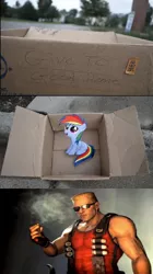 Size: 834x1487 | Tagged: safe, banned from derpibooru, deleted from derpibooru, derpibooru import, rainbow dash, fanfic:my little dashie, crossover, dashie meme, duke nukem, exploitable meme, good people finding dash meme, meme, obligatory pony