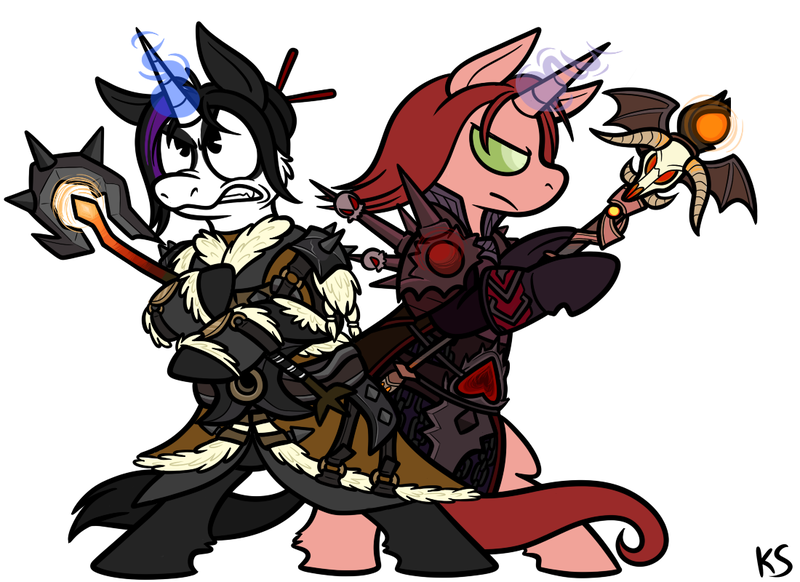 Size: 1100x800 | Tagged: safe, artist:karpet-shark, banned from derpibooru, deleted from derpibooru, derpibooru import, ponified, blood elf, elf, pandaren, pony, armor, image, png, shaman, staff, warcraft, warlock, weapon, world of warcraft