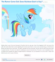 Size: 804x899 | Tagged: safe, banned from derpibooru, deleted from derpibooru, derpibooru import, screencap, rainbow dash, equestria daily, article, engrish, fake, female, lesbian, meme, opening, sethisto, solo, text