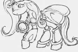 Size: 1215x810 | Tagged: safe, artist:samnemus, banned from derpibooru, deleted from derpibooru, derpibooru import, fluttershy, 4chan, clothes, cosplay, costume, iris, megaman x, monochrome, solo