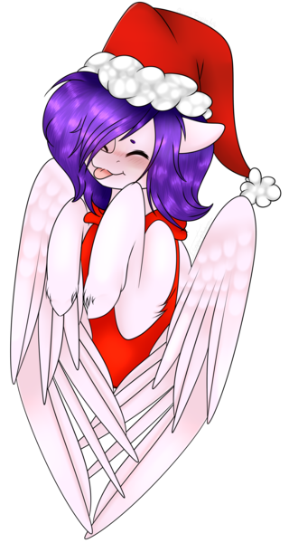 Size: 2233x4192 | Tagged: safe, artist:popcornhorns, banned from derpibooru, deleted from derpibooru, derpibooru import, oc, unofficial characters only, pegasus, pony, absurd resolution, christmas, female, hat, holiday, mare, santa hat, solo, tongue out