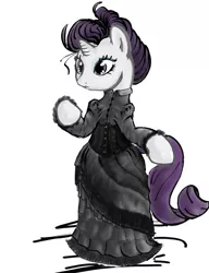 Size: 1500x1950 | Tagged: safe, artist:samnemus, banned from derpibooru, deleted from derpibooru, derpibooru import, rarity, pony, 4chan, bipedal, bustle, clothes, corset, dress, edwardian, gothic, gothity, solo, underwear on the outside, updo, upright position