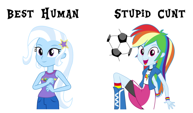 Size: 5100x3000 | Tagged: safe, banned from derpibooru, deleted from derpibooru, derpibooru import, rainbow dash, trixie, equestria girls, background pony strikes again, football, op wants attention, opinion, simple background, sports, transparent background, vulgar