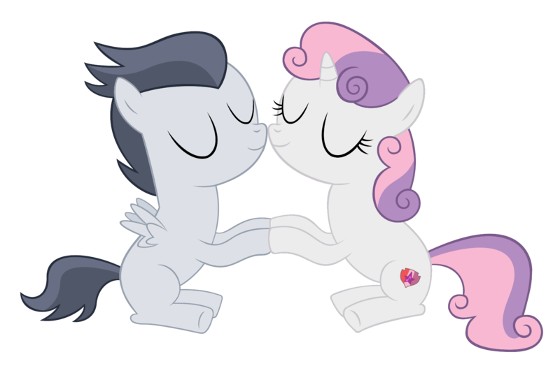 Size: 1752x1147 | Tagged: safe, artist:meandmyideas, banned from derpibooru, deleted from derpibooru, derpibooru import, rumble, sweetie belle, cutie mark, female, male, nuzzling, rumbelle, shipping, simple background, straight, the cmc's cutie marks, transparent background