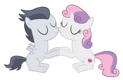 Size: 1752x1147 | Tagged: safe, artist:meandmyideas, banned from derpibooru, deleted from derpibooru, derpibooru import, rumble, sweetie belle, cutie mark, female, male, nuzzling, rumbelle, shipping, simple background, straight, the cmc's cutie marks, transparent background