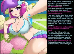 Size: 1304x962 | Tagged: suggestive, artist:thebrokencog, banned from derpibooru, deleted from derpibooru, derpibooru import, edit, editor:misterman4, part of a set, princess cadance, rarity, human, equestria girls, armpits, belly button, big breasts, breasts, busty princess cadance, cheerleader, cleavage, clothes, collar, crystal heart, female, femdom, football, huge breasts, humanized, hypnosis, hypnosis edit, infidelity, jewelry, lesbian, manip, midriff, mind control, miniskirt, necklace, offscreen character, part of a series, pendant, pleated skirt, pom pom, raridance, shipping, signature, skirt, skirt lift, solo, solo female, sports, sports bra, text