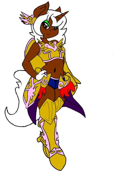 Size: 1882x2816 | Tagged: safe, artist:lyoka, banned from derpibooru, deleted from derpibooru, derpibooru import, oc, oc:faerie belle, unofficial characters only, anthro, unguligrade anthro, unicorn, armor, badass, eyeliner, magical girl, makeup, ponysona, simple background, solo, transparent background, unconvincing armor