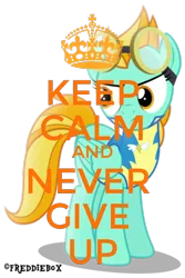 Size: 600x900 | Tagged: safe, artist:brony-works, banned from derpibooru, deleted from derpibooru, derpibooru import, edit, lightning dust, clothes, determined, keep calm, text, uniform, wonderbolt trainee uniform