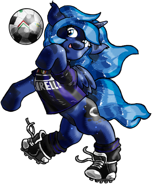 Size: 826x1000 | Tagged: safe, artist:davide76, banned from derpibooru, deleted from derpibooru, derpibooru import, princess luna, ball, fc internazionale milano, football, rearing, simple background, solo, sports, transparent background