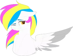 Size: 3311x2534 | Tagged: safe, artist:popcornhorns, banned from derpibooru, deleted from derpibooru, derpibooru import, oc, unofficial characters only, pegasus, pony, bust, female, high res, mare, one eye closed, portrait, simple background, solo, transparent background, wink