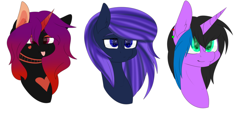 Size: 3774x1823 | Tagged: safe, artist:popcornhorns, banned from derpibooru, deleted from derpibooru, derpibooru import, oc, unofficial characters only, earth pony, pony, unicorn, bust, female, mare, portrait, simple background, tongue out, transparent background